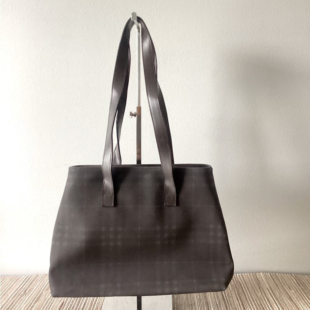 Burberry Dark Brown Check Canvas Shoulder Tote